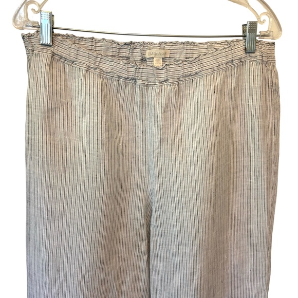 Eileen Fisher Pinstripe Gray Linen Pull On High Rise Pant Size Medium Pre-Loved - Picture 2 of 9